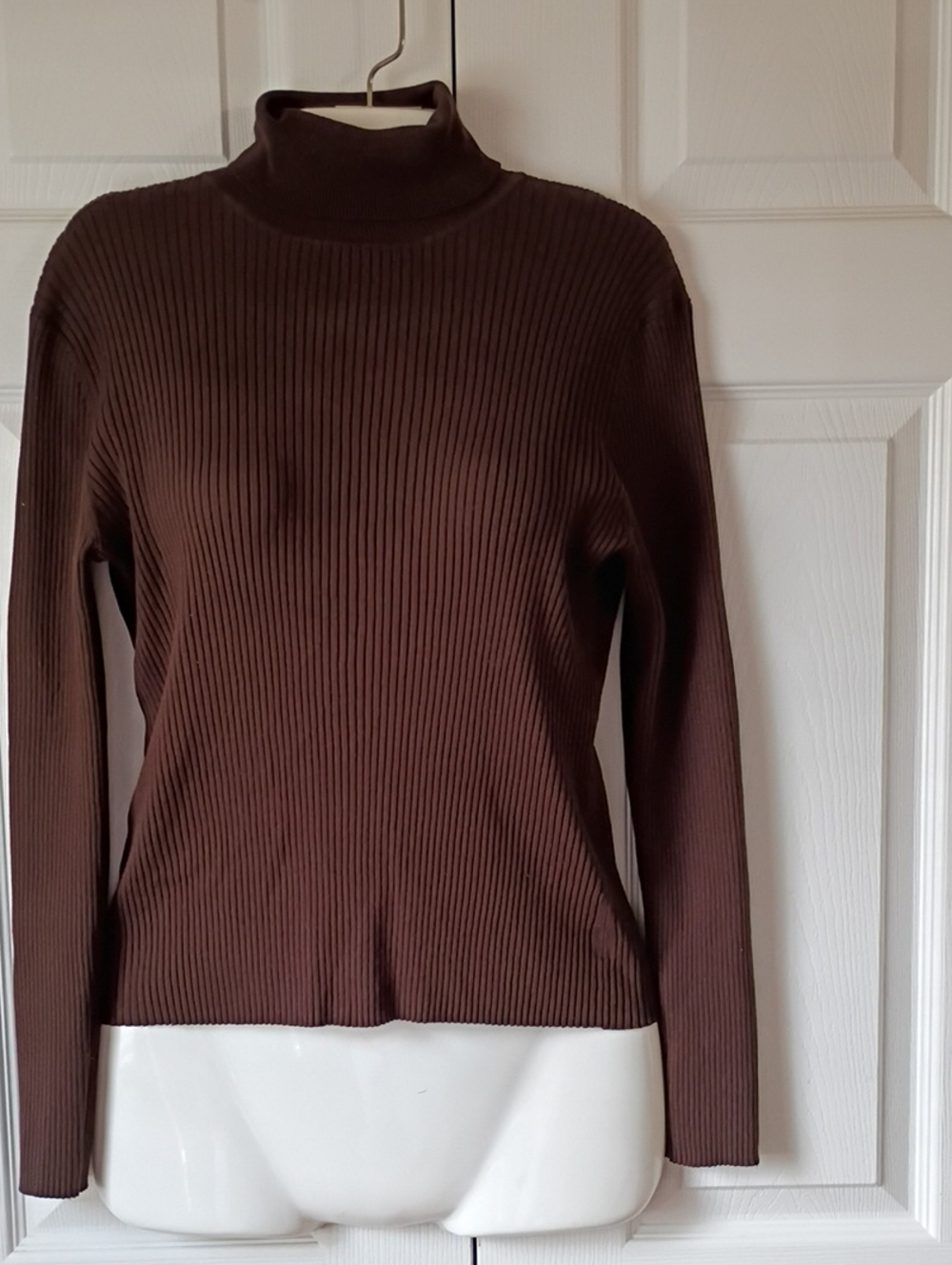 Classic Ribbed Turtleneck Long Sleeve Top - Deep Brown Size XL